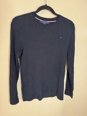 Tommy Hilfiger Navy Cable Knit Sweater Womens Medium Crewneck